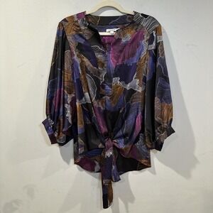 Chico's multi-colored V-neck blouse front tie and dolman sleeves 15 XL